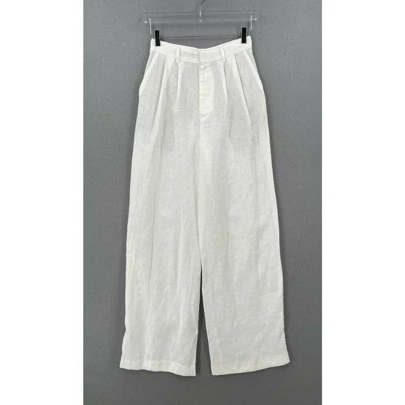 ENZA COSTA Tapered Pleated Pant Womens 25 White Linen Trouser Undyed High Waist - Picture 2 of 16